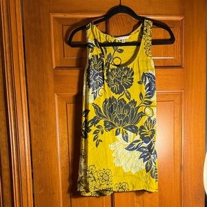 CAbi Floral Yellow and Blue Sleeveless Top with racerback